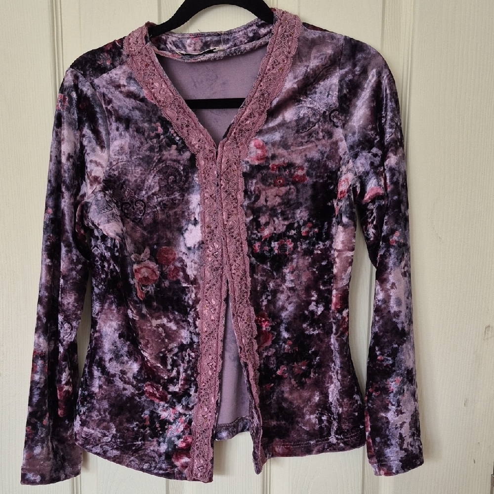 Vintage Whimsigoth Velvet Long Sleeve Cardigan